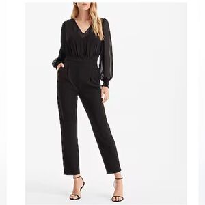 Express Chiffon V-Neck Long Sleeve Jumpsuit